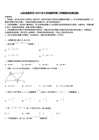 山东省滕州市2025年七年级数学第二学期期末经典试题含解析