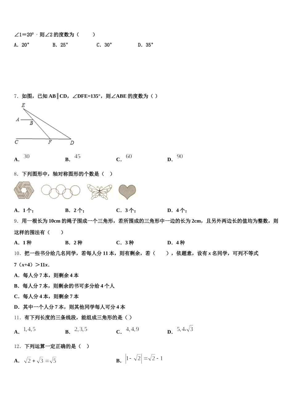 2024-2025学年山东省青岛53中七年级数学第二学期期末达标检测模拟试题含解析_第2页