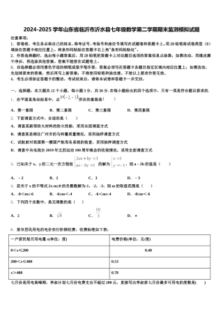 2024-2025学年山东省临沂市沂水县七年级数学第二学期期末监测模拟试题含解析