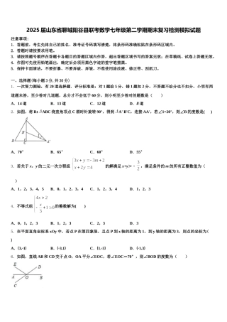 2025届山东省聊城阳谷县联考数学七年级第二学期期末复习检测模拟试题含解析