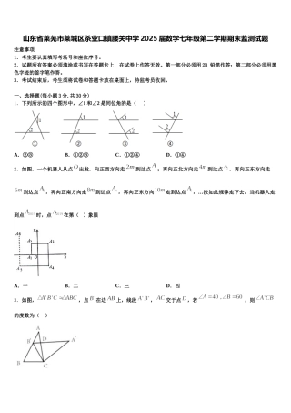 山东省莱芜市莱城区茶业口镇腰关中学2025届数学七年级第二学期期末监测试题含解析