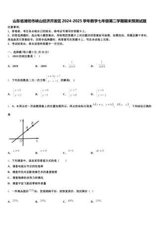 山东省潍坊市峡山经济开发区2024-2025学年数学七年级第二学期期末预测试题含解析