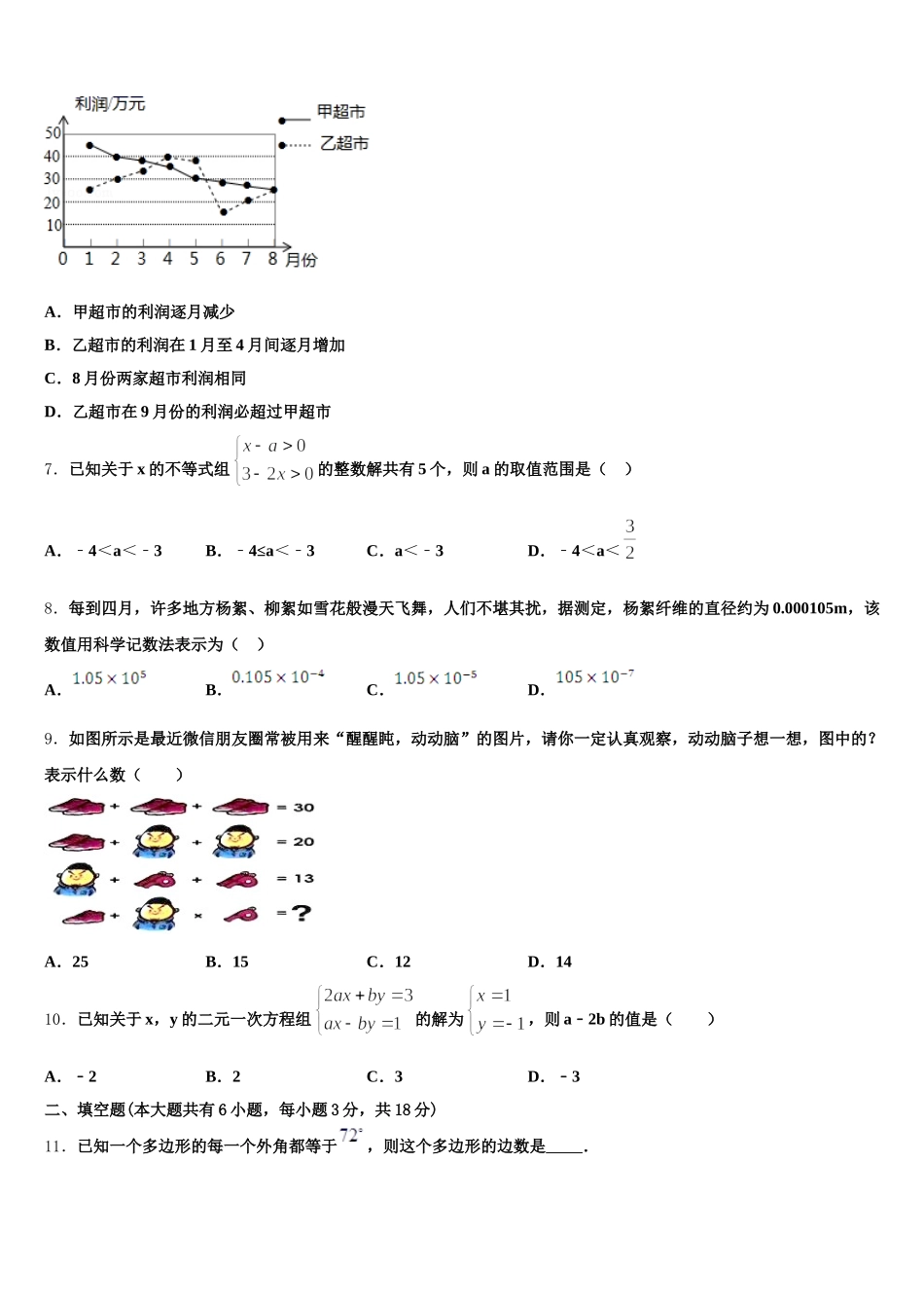 2024-2025学年山东省莱芜市牛泉镇刘仲莹中学数学七年级第二学期期末学业质量监测试题含解析_第2页