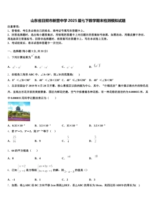 山东省日照市新营中学2025届七下数学期末检测模拟试题含解析