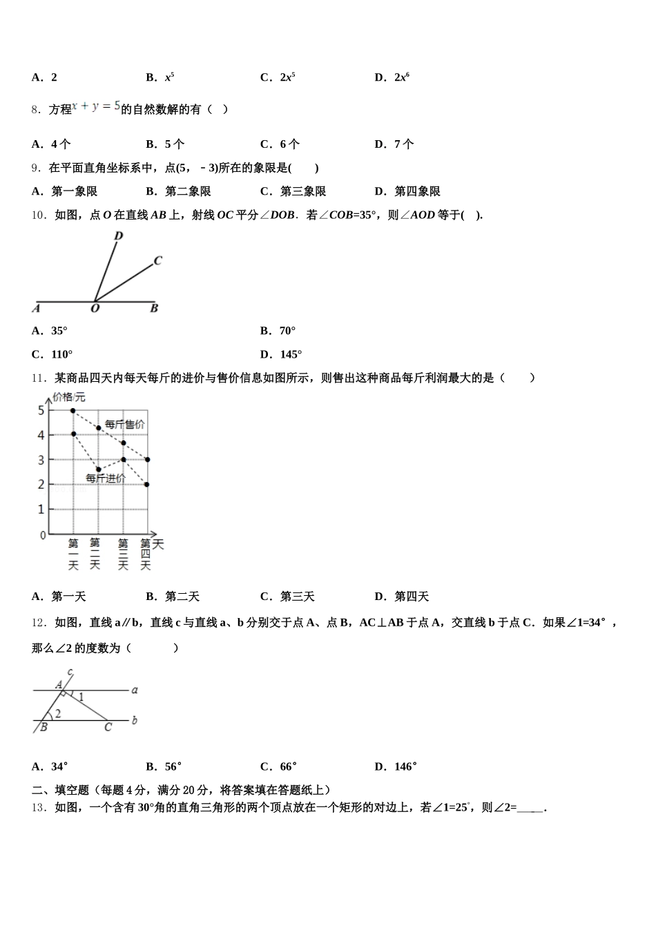 2024-2025学年山东德州市武城县七年级数学第二学期期末教学质量检测模拟试题含解析_第2页