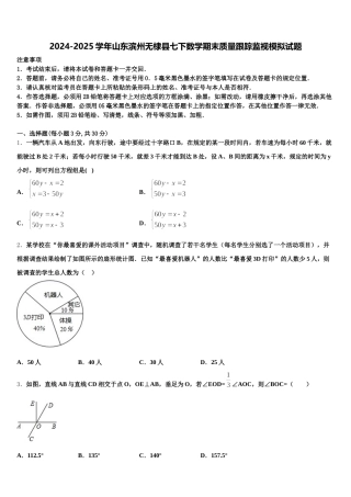 2024-2025学年山东滨州无棣县七下数学期末质量跟踪监视模拟试题含解析