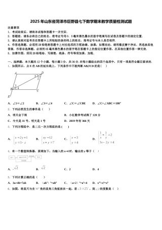 2025年山东省菏泽市巨野县七下数学期末教学质量检测试题含解析
