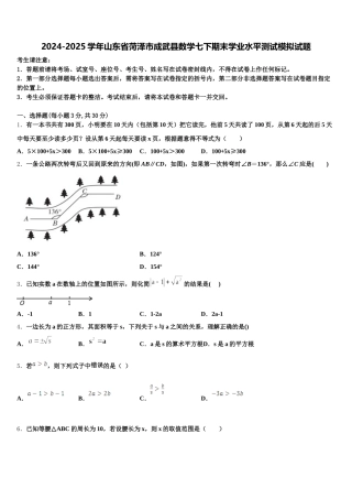 2024-2025学年山东省菏泽市成武县数学七下期末学业水平测试模拟试题含解析