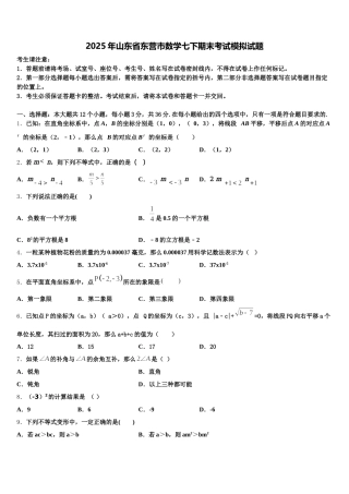 2025年山东省东营市数学七下期末考试模拟试题含解析