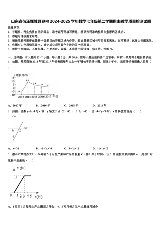 山东省菏泽鄄城县联考2024-2025学年数学七年级第二学期期末教学质量检测试题含解析