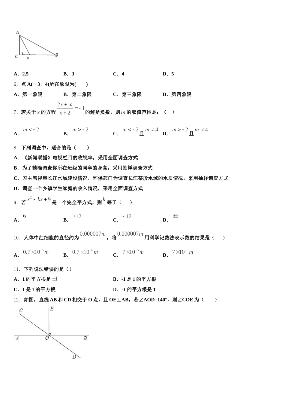 2024-2025学年山东省安丘市、高密市、寿光市七下数学期末质量检测模拟试题含解析_第2页