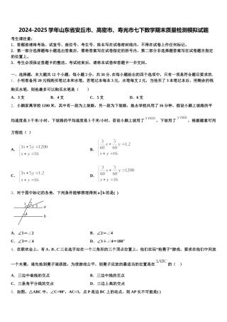 2024-2025学年山东省安丘市、高密市、寿光市七下数学期末质量检测模拟试题含解析