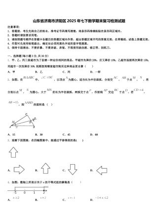 山东省济南市济阳区2025年七下数学期末复习检测试题含解析