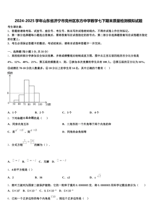 2024-2025学年山东省济宁市兖州区东方中学数学七下期末质量检测模拟试题含解析