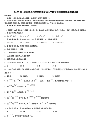 2025年山东省青岛市四区联考数学七下期末质量跟踪监视模拟试题含解析