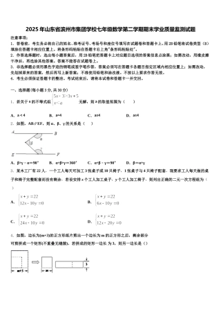 2025年山东省滨州市集团学校七年级数学第二学期期末学业质量监测试题含解析