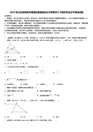 2025年山东省潍坊市潍城区望留镇庄头中学数学七下期末学业水平测试试题含解析