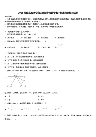 2025届山东省济宁海达行知学校数学七下期末调研模拟试题含解析