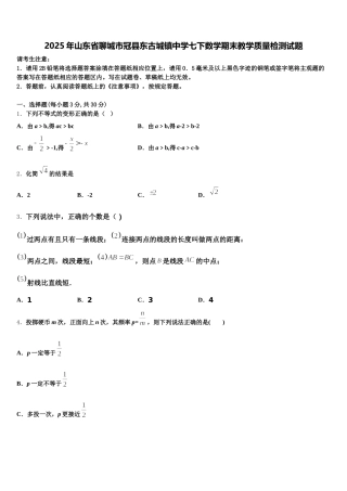 2025年山东省聊城市冠县东古城镇中学七下数学期末教学质量检测试题含解析
