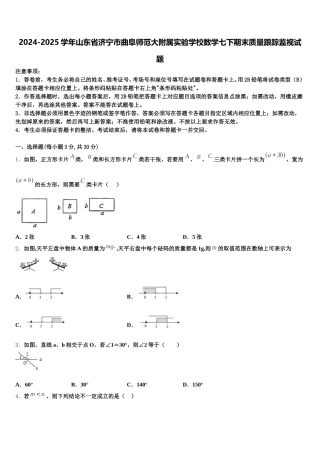 2024-2025学年山东省济宁市曲阜师范大附属实验学校数学七下期末质量跟踪监视试题含解析