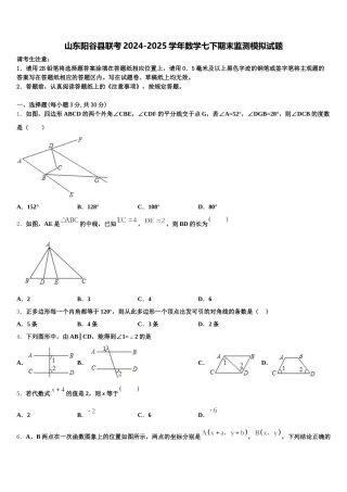 山东阳谷县联考2024-2025学年数学七下期末监测模拟试题含解析