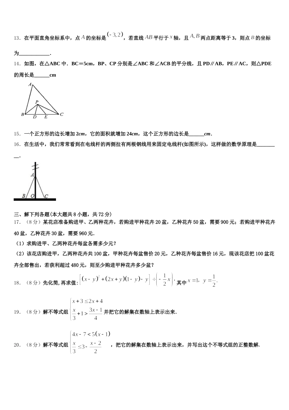 山东省聊城第三中学2024-2025学年数学七下期末经典模拟试题含解析_第3页