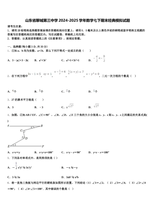 山东省聊城第三中学2024-2025学年数学七下期末经典模拟试题含解析