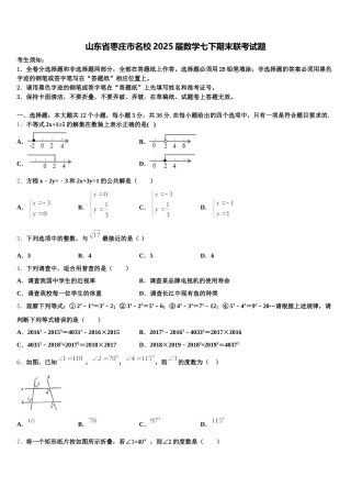 山东省枣庄市名校2025届数学七下期末联考试题含解析