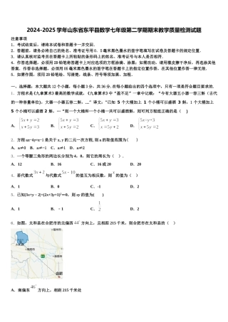 2024-2025学年山东省东平县数学七年级第二学期期末教学质量检测试题含解析