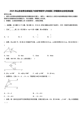 2025年山东省枣庄峄城区六校联考数学七年级第二学期期末达标检测试题含解析
