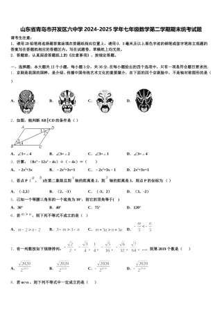 山东省青岛市开发区六中学2024-2025学年七年级数学第二学期期末统考试题含解析