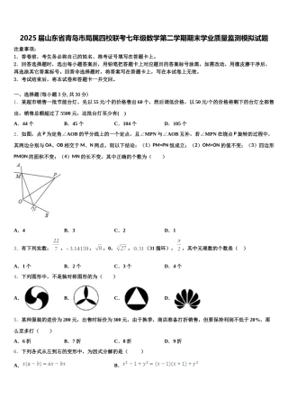 2025届山东省青岛市局属四校联考七年级数学第二学期期末学业质量监测模拟试题含解析