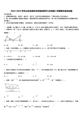 2024-2025学年山东省潍坊市滨海区数学七年级第二学期期末监测试题含解析