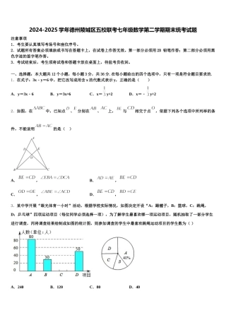 2024-2025学年德州陵城区五校联考七年级数学第二学期期末统考试题含解析