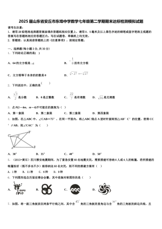 2025届山东省安丘市东埠中学数学七年级第二学期期末达标检测模拟试题含解析