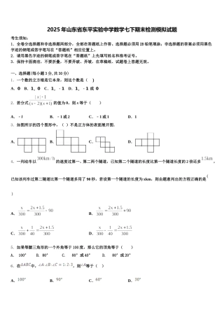 2025年山东省东平实验中学数学七下期末检测模拟试题含解析