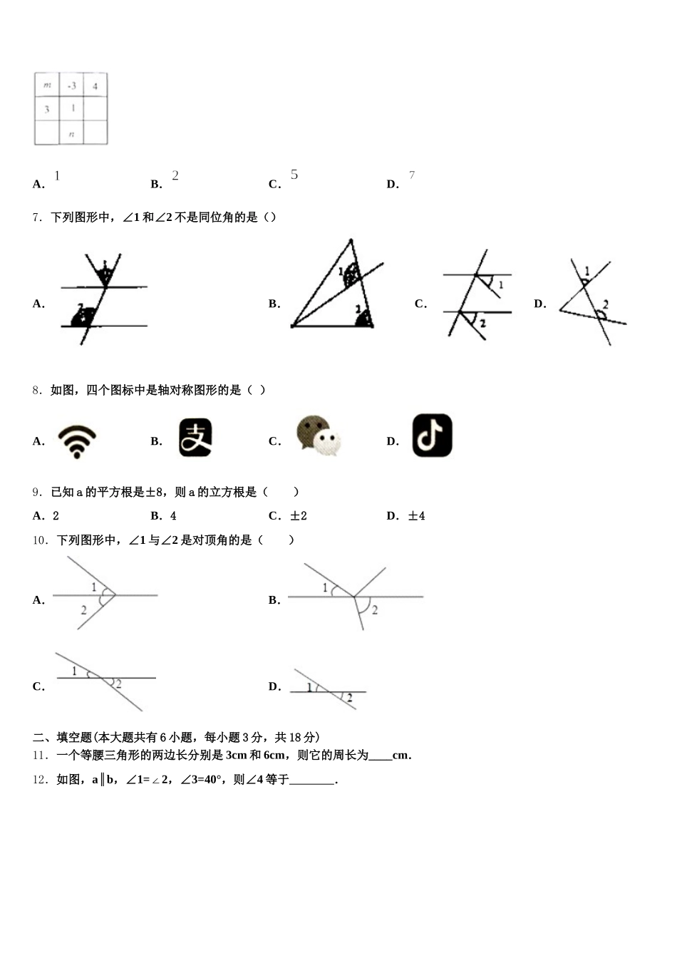 2025年山东省济宁市济宁院附属中学数学七年级第二学期期末达标测试试题含解析_第2页