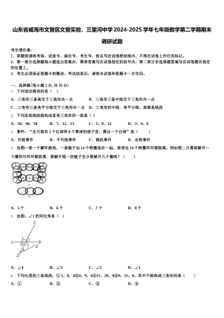山东省威海市文登区文登实验，三里河中学2024-2025学年七年级数学第二学期期末调研试题含解析