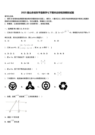 2025届山东省东平县数学七下期末达标检测模拟试题含解析