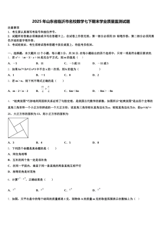 2025年山东省临沂市名校数学七下期末学业质量监测试题含解析