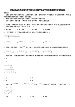2025届山东省淄博市周村区七年级数学第二学期期末质量检测模拟试题含解析