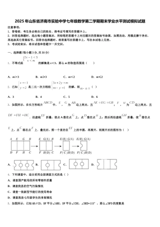 2025年山东省济南市实验中学七年级数学第二学期期末学业水平测试模拟试题含解析