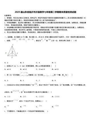 2025届山东省临沂市沂县数学七年级第二学期期末质量检测试题含解析