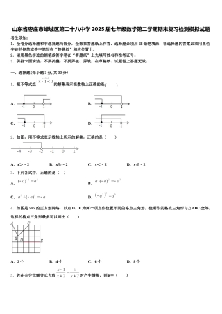 山东省枣庄市峄城区第二十八中学2025届七年级数学第二学期期末复习检测模拟试题含解析