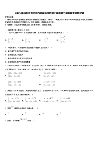 2025年山东省青岛市西海岸新区数学七年级第二学期期末调研试题含解析