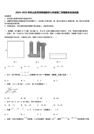 2024-2025学年山东菏泽郓城数学七年级第二学期期末检测试题含解析