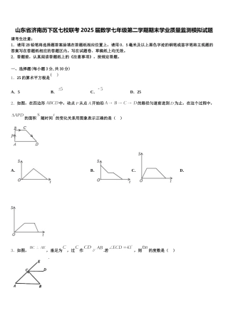 山东省济南历下区七校联考2025届数学七年级第二学期期末学业质量监测模拟试题含解析