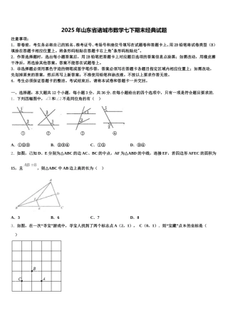 2025年山东省诸城市数学七下期末经典试题含解析