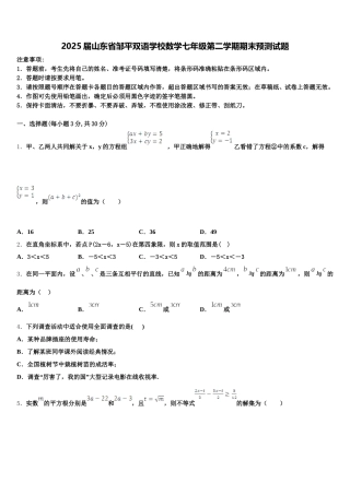 2025届山东省邹平双语学校数学七年级第二学期期末预测试题含解析