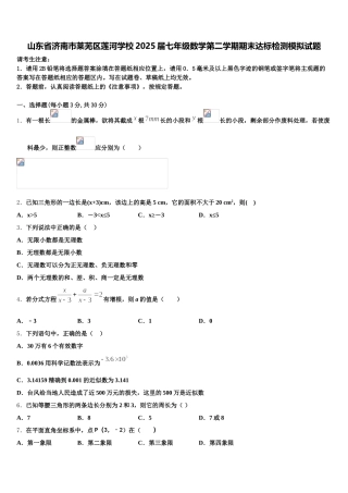 山东省济南市莱芜区莲河学校2025届七年级数学第二学期期末达标检测模拟试题含解析